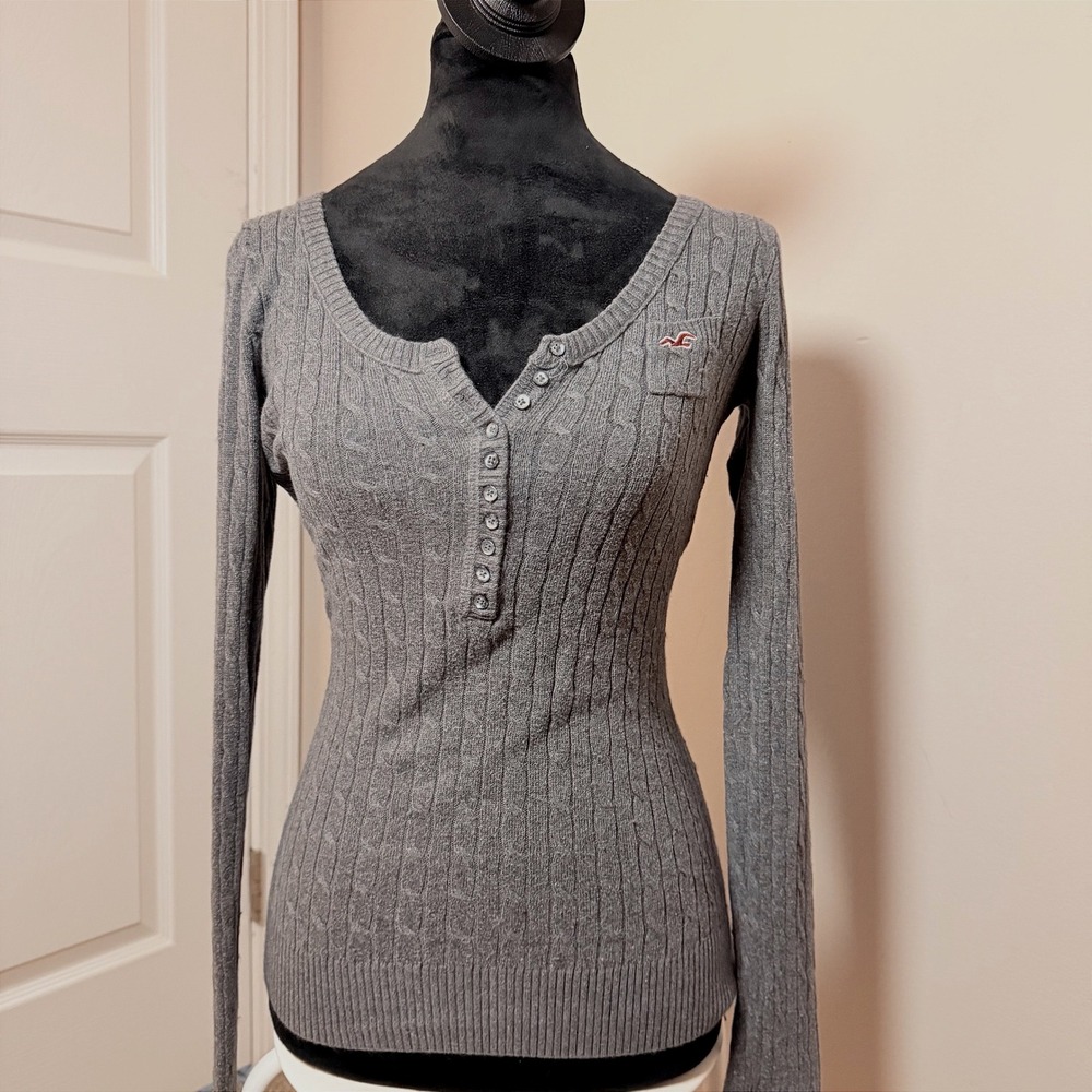 Hollister Cable Knit Rabbit Hair Sweater SZ M Babydoll Coquette Bella Swan Y2K